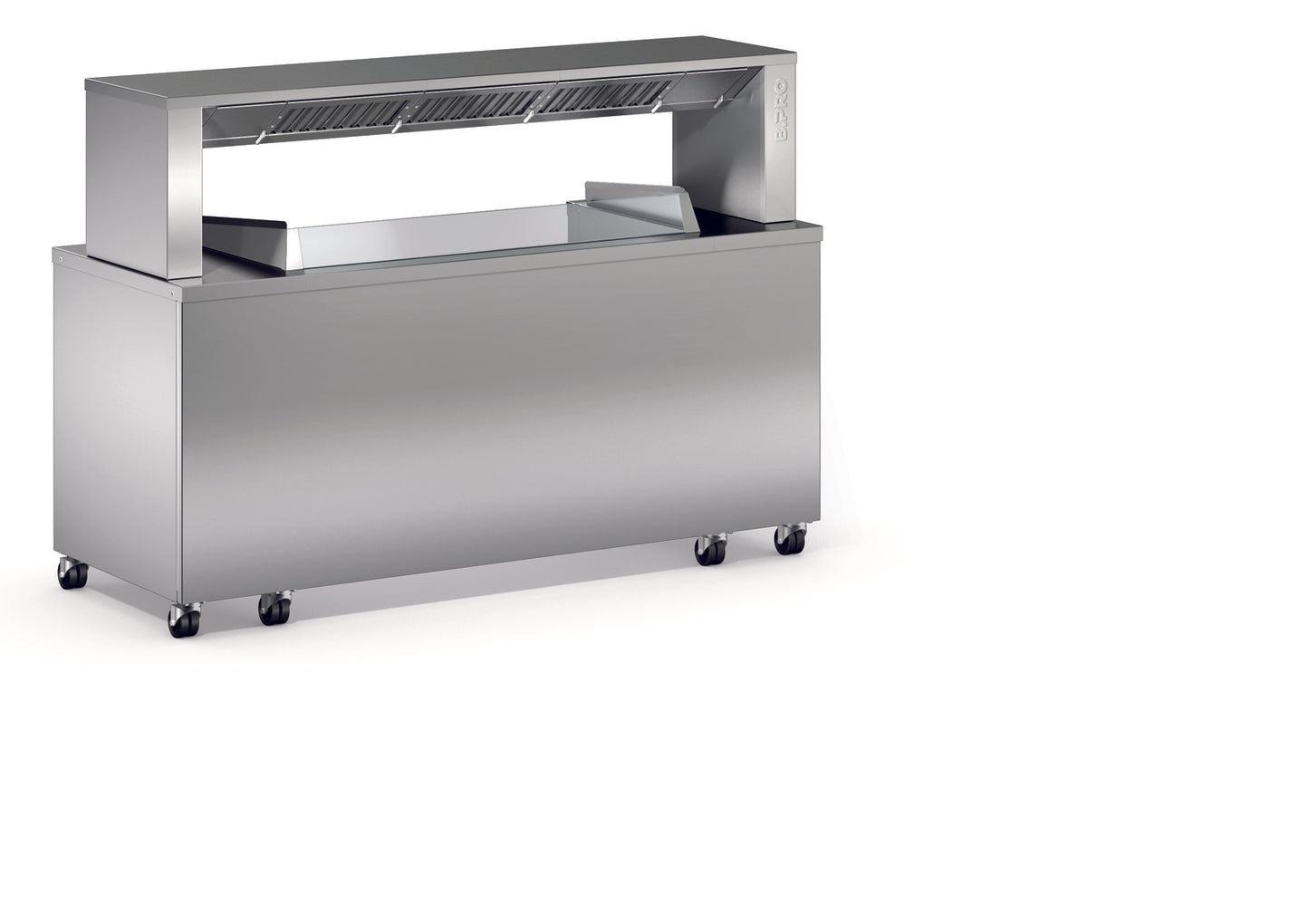 Edelstahl-Buffetstation mit Rollen.