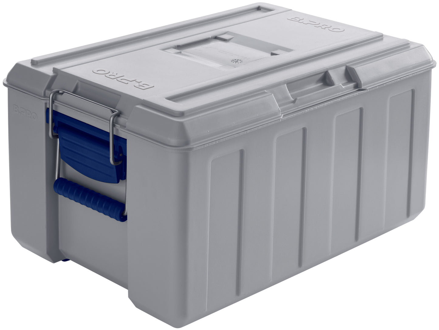 Graue Isolierbox mit Griffen.