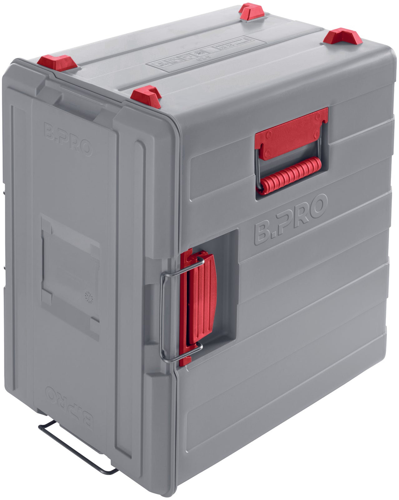Graue Transportbox mit Griffen.