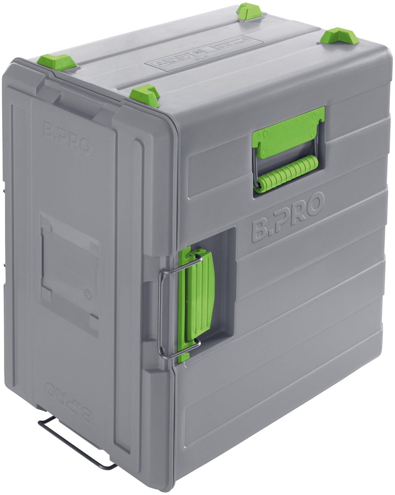 Graue Transportbox mit Griffen.