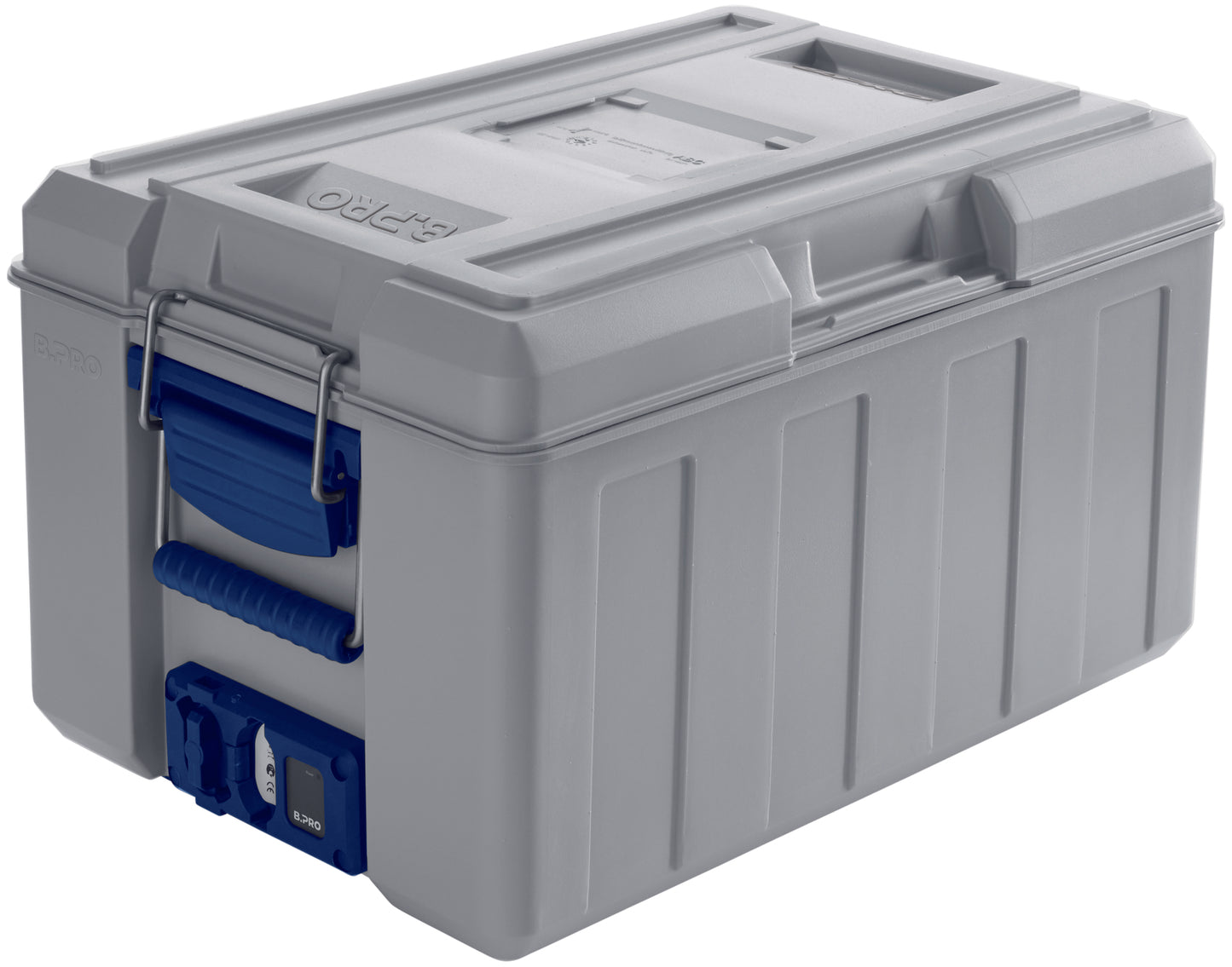 Graue Isolierbox mit Griffen.