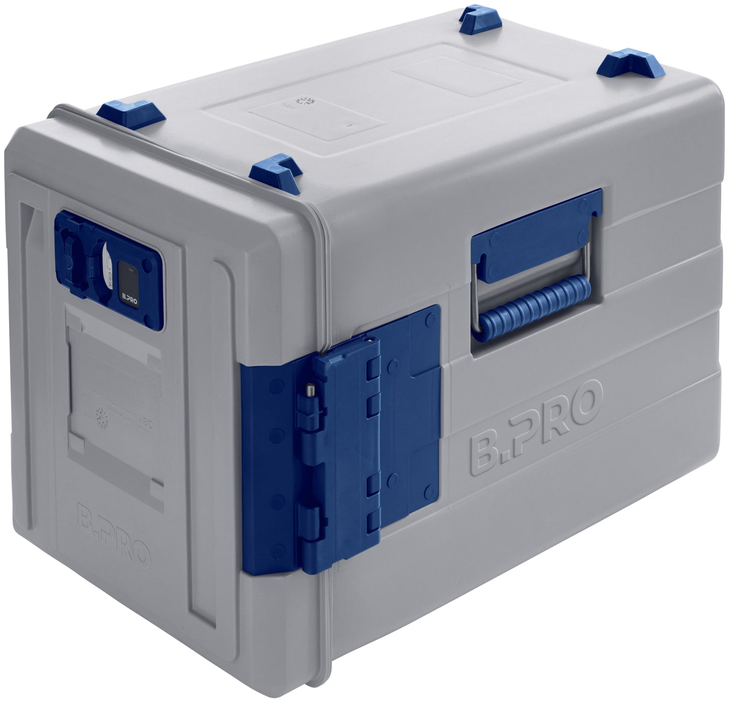 Thermobox mit blauen Verschlüssen.