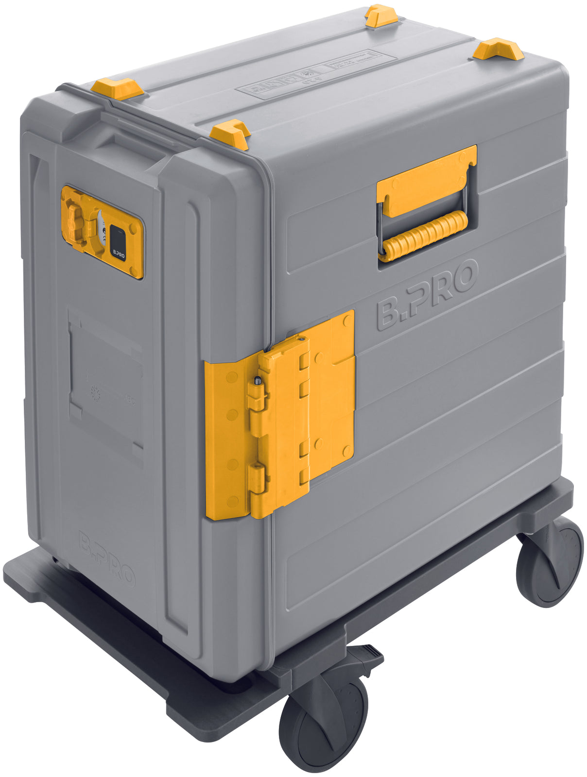 Mobiler Thermobehälter mit Rollen.