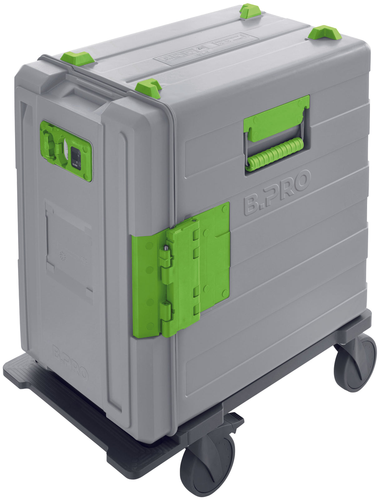 Mobiler Thermobehälter mit Rollen.
