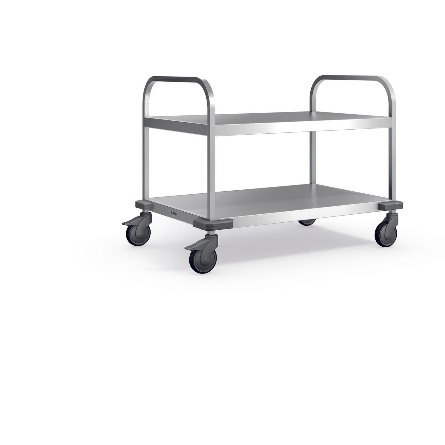 Metallischer Servierwagen mit Rollen.