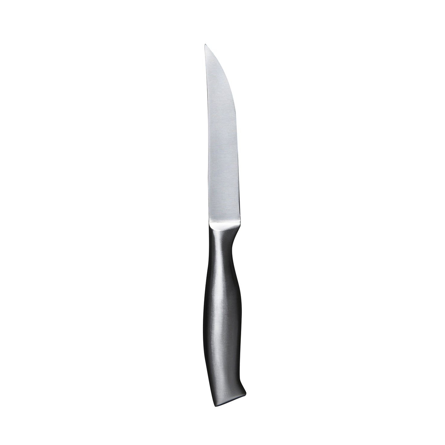 Silbernes Küchenmesser auf weißem Hintergrund.