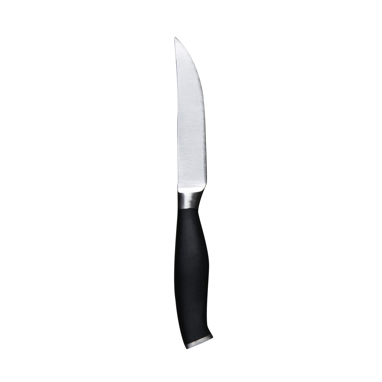 Schwarzes Küchenmesser mit silberner Klinge.