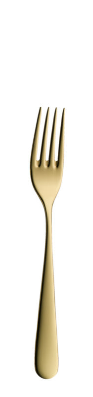 Goldene Gabel auf weißem Hintergrund.