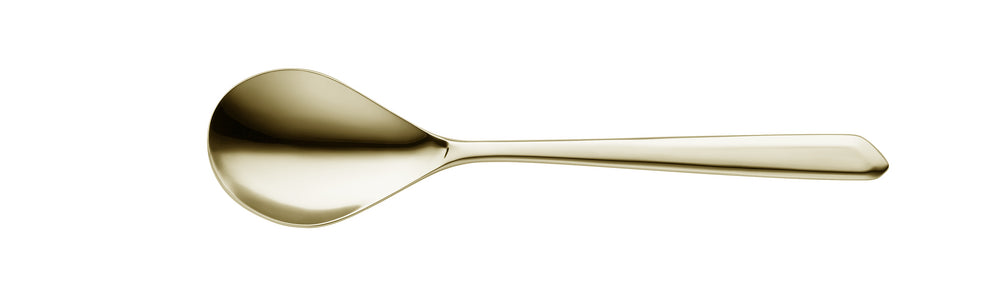Goldener Löffel auf weißem Hintergrund.