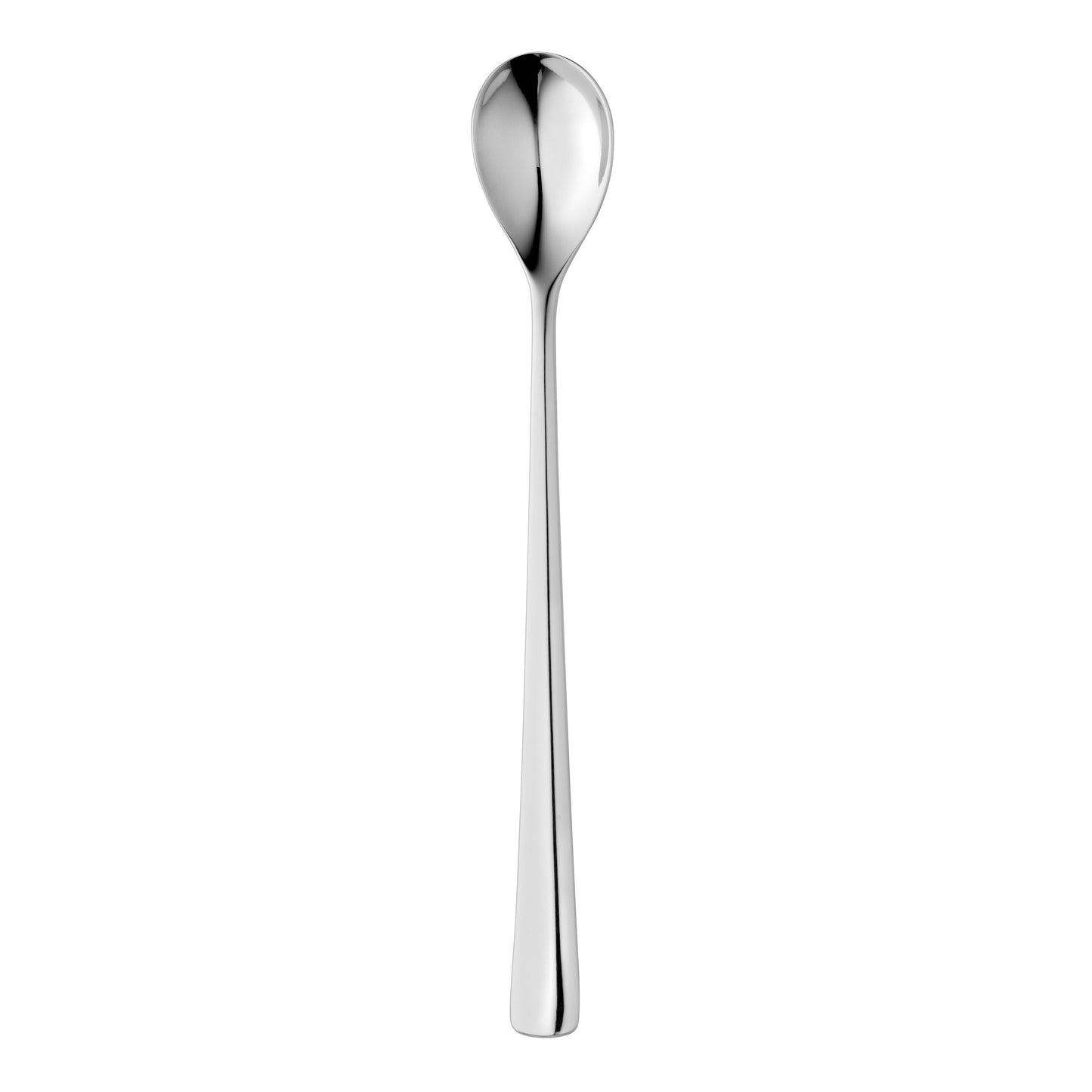 Langer, silberner Barlöffel aus Metall.