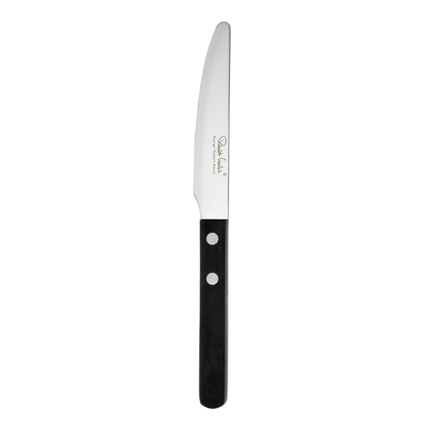 Steakmesser mit schwarzem Griff.