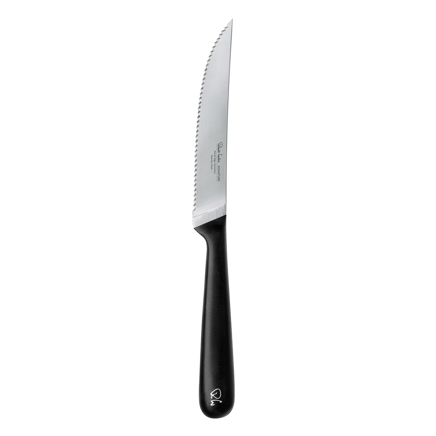 Schwarzes Griffmesser mit Wellenschliff.