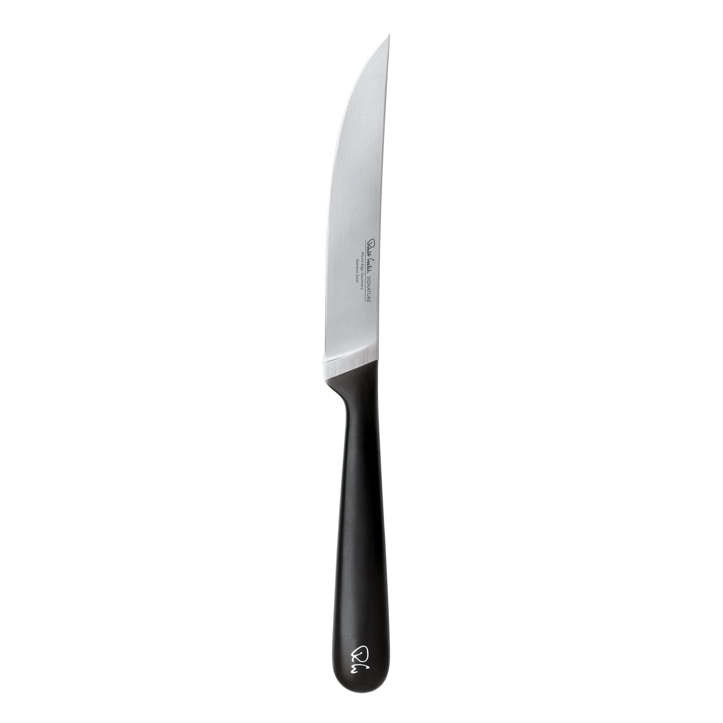 Schwarzes Küchenmesser mit silberner Klinge.