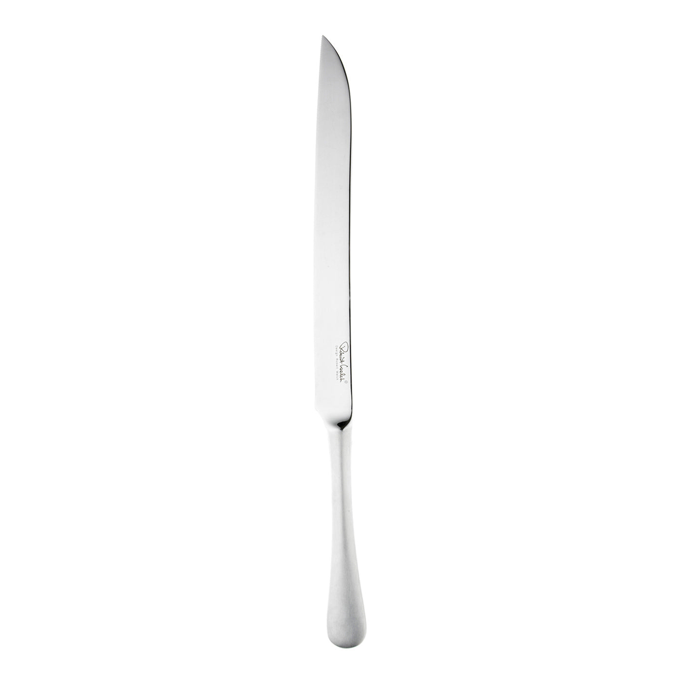 Silbernes Küchenmesser auf weißem Hintergrund.