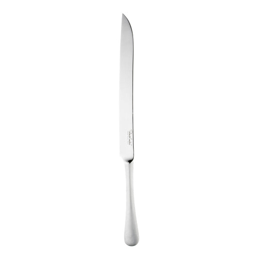 Silbernes Küchenmesser auf weißem Hintergrund.