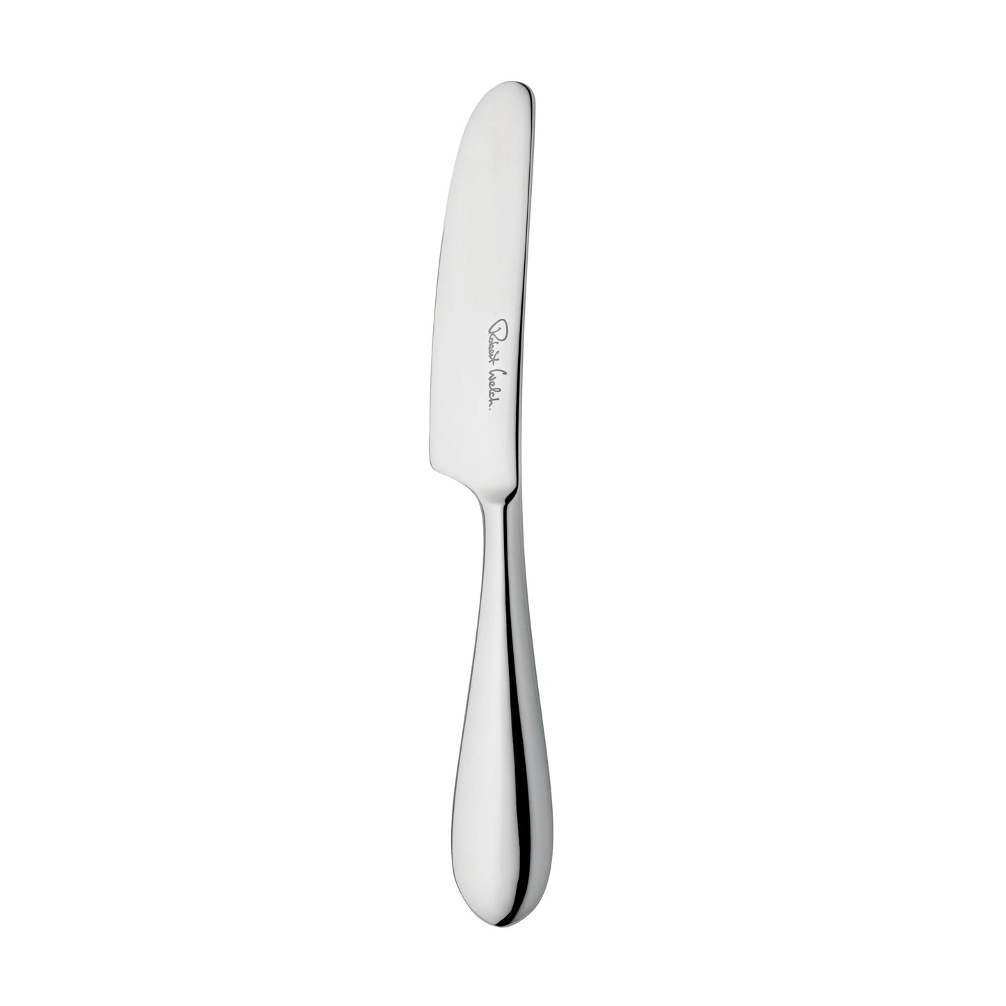 Silbernes Buttermesser auf weißem Hintergrund.