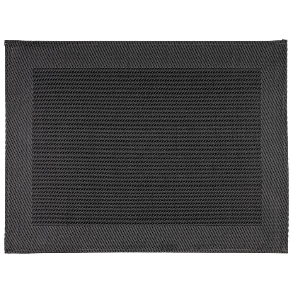 Schwarze Tischmatte aus Kunststoff.