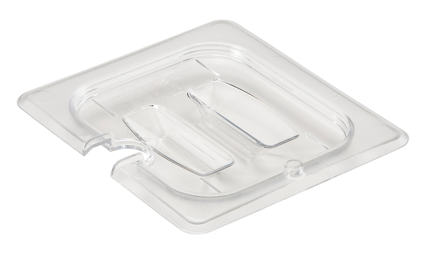 Transparenter Kunststoffdeckel mit Aussparung.
