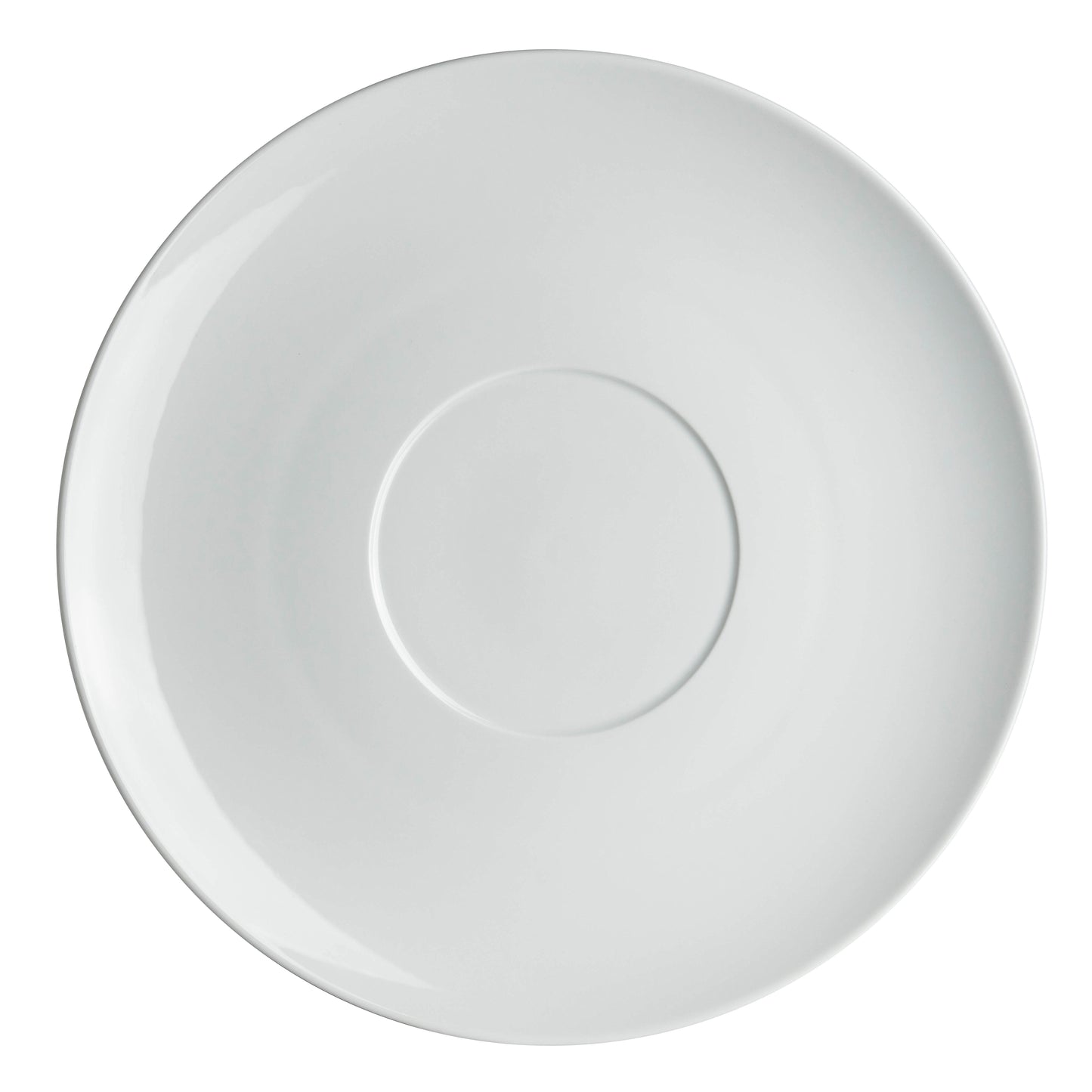 Weißer Porzellanteller, schlichtes Design.