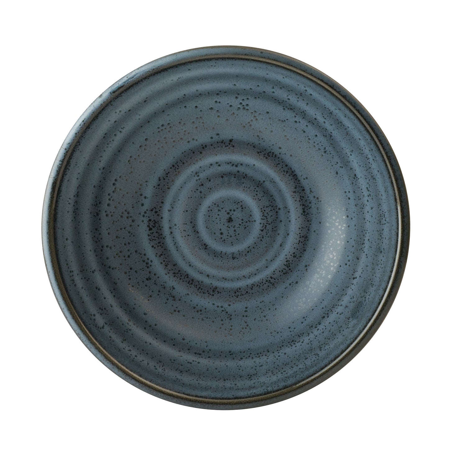 Blaue, runde, strukturierte Keramikplatte.