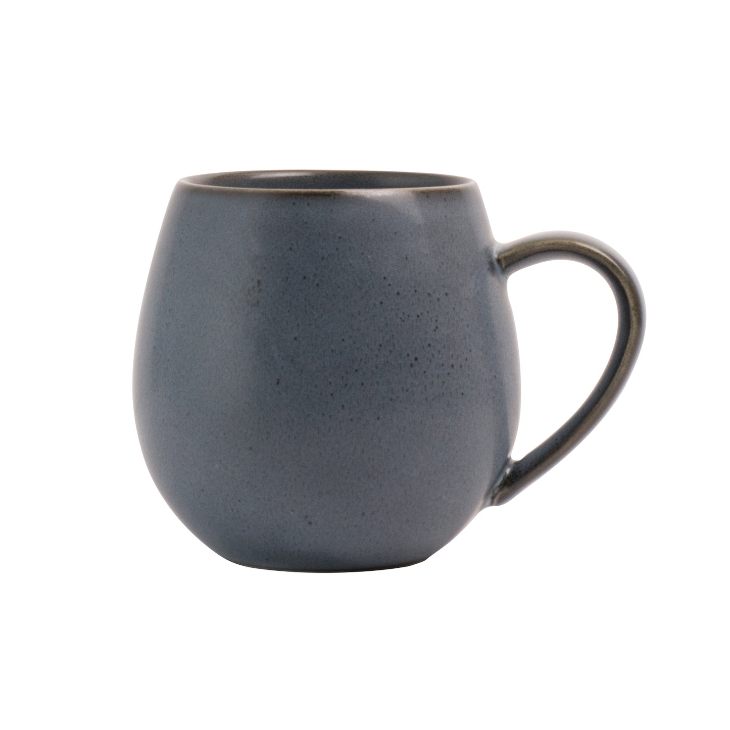 Graue Keramiktasse mit Henkel.