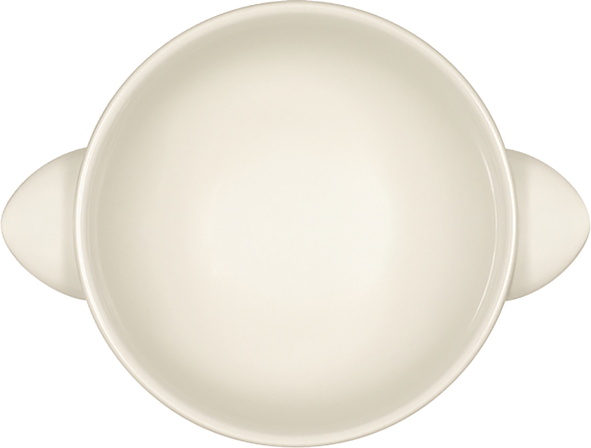 Weiße Schüssel mit Henkeln.
