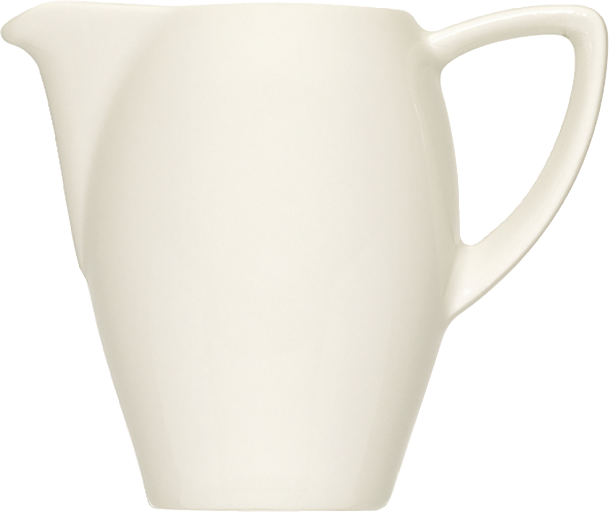 Weißer Keramikkrug mit Henkel.