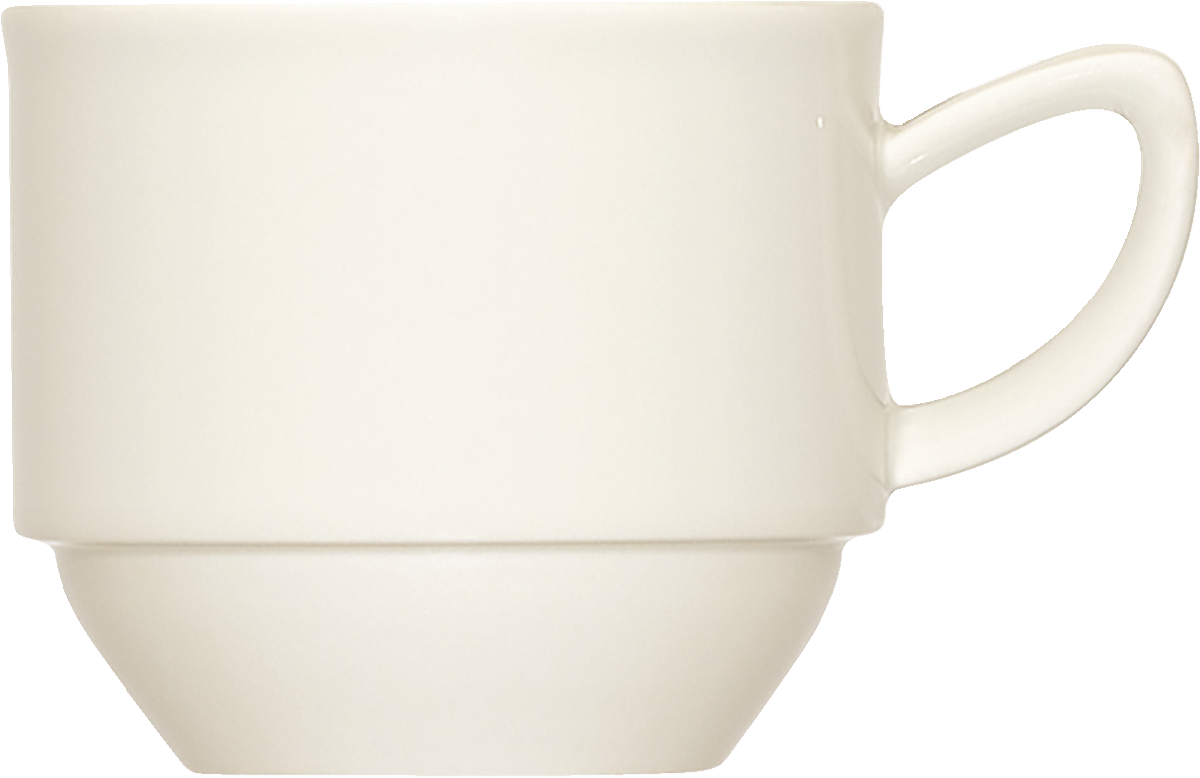 Weiße Tasse mit Henkel.