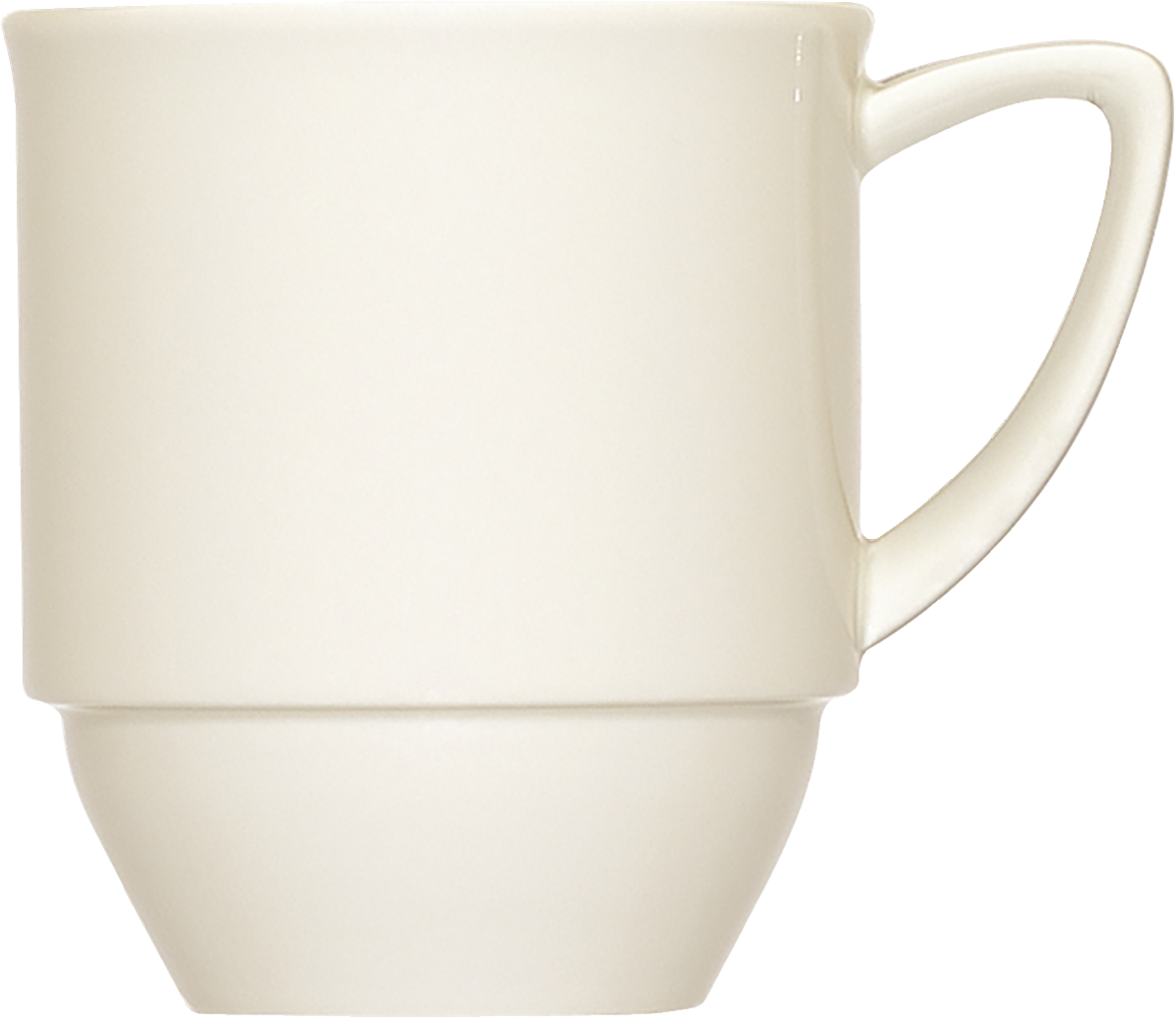 Weiße Tasse mit Henkel.