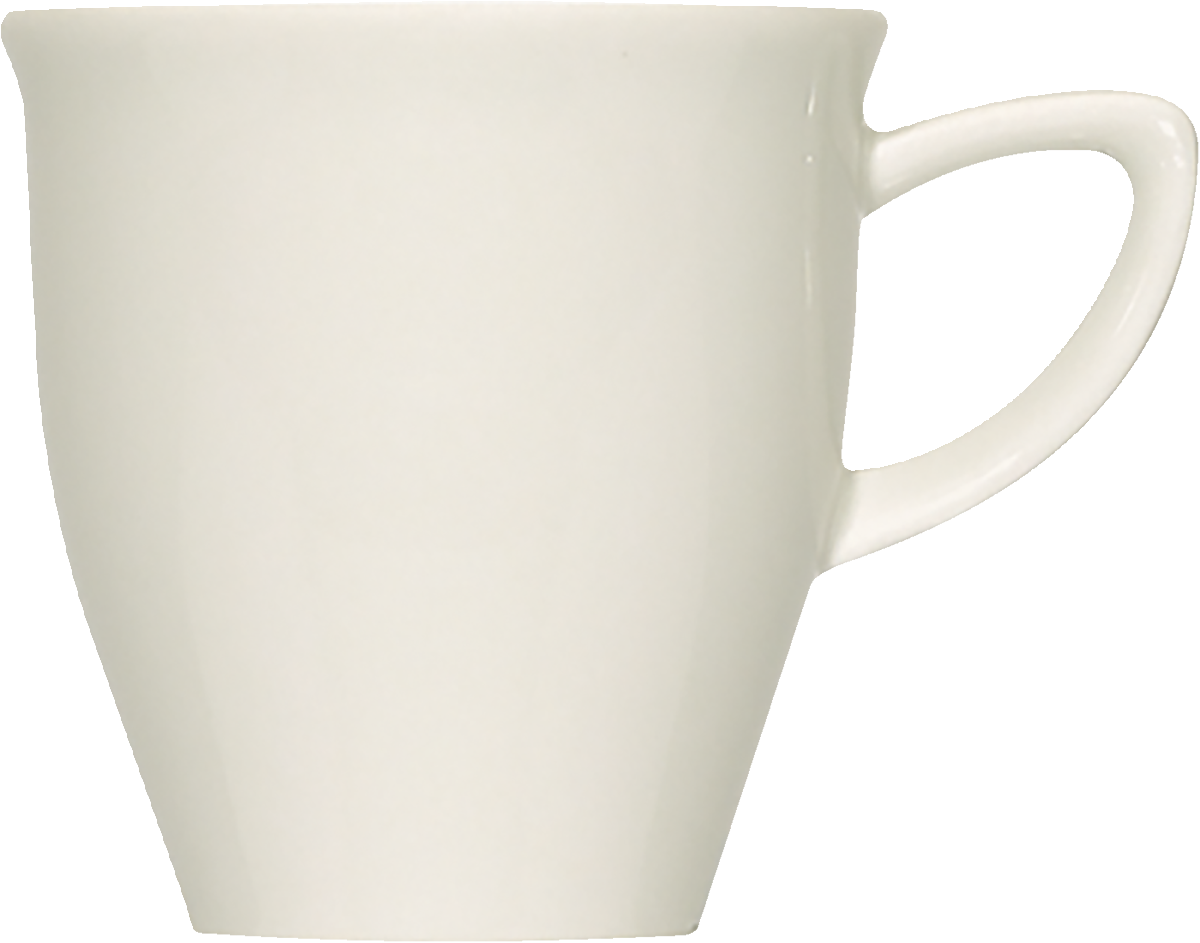 Weiße Tasse mit Henkel.