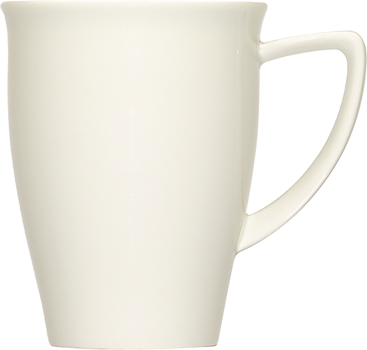 Weiße Tasse mit Henkel.