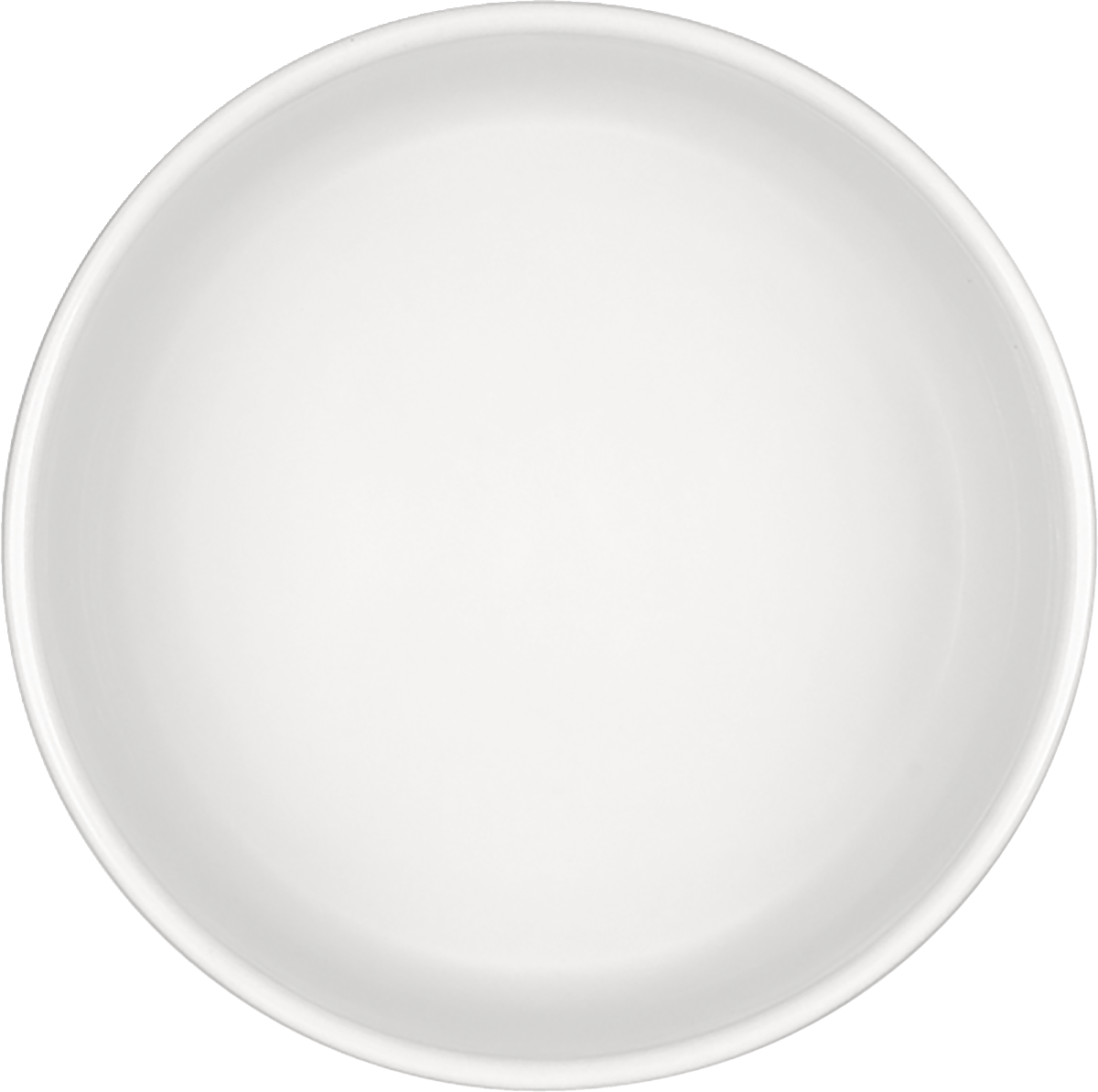 Weiße, schlichte Porzellanschale, leer.