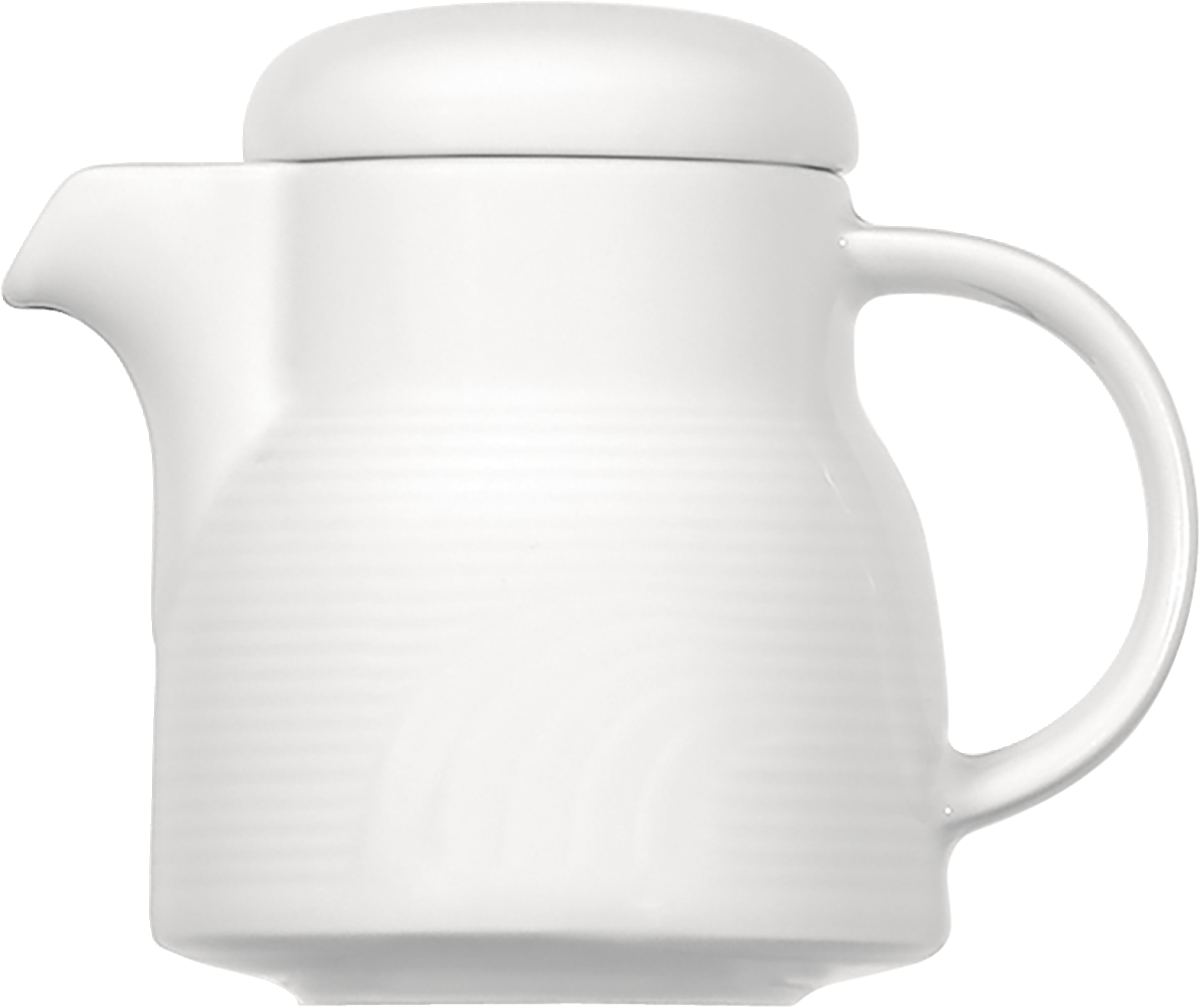 Weiße Teekanne mit Deckel.