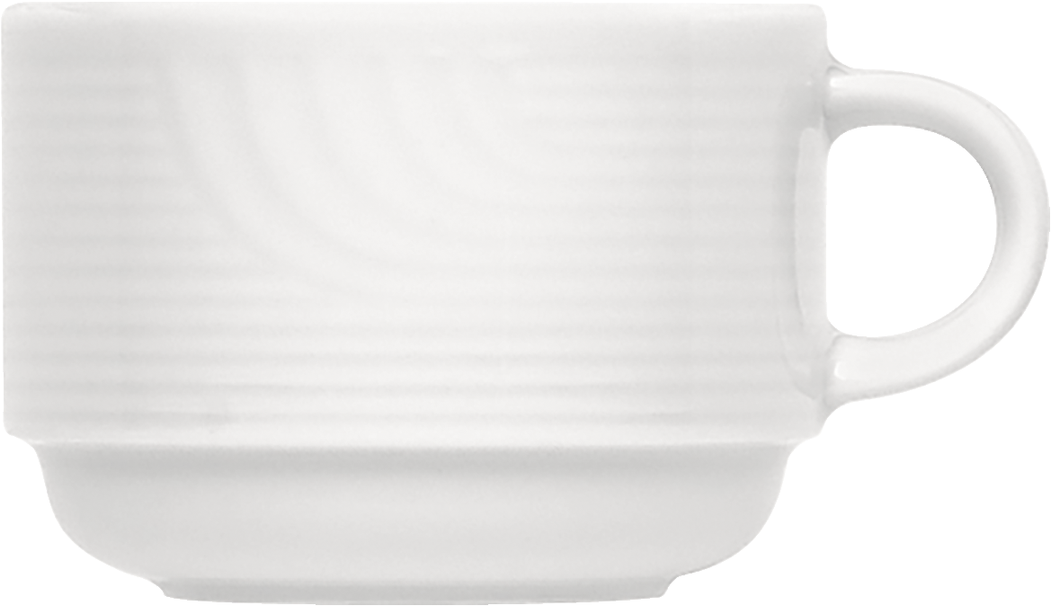 Weiße Tasse mit Henkel.