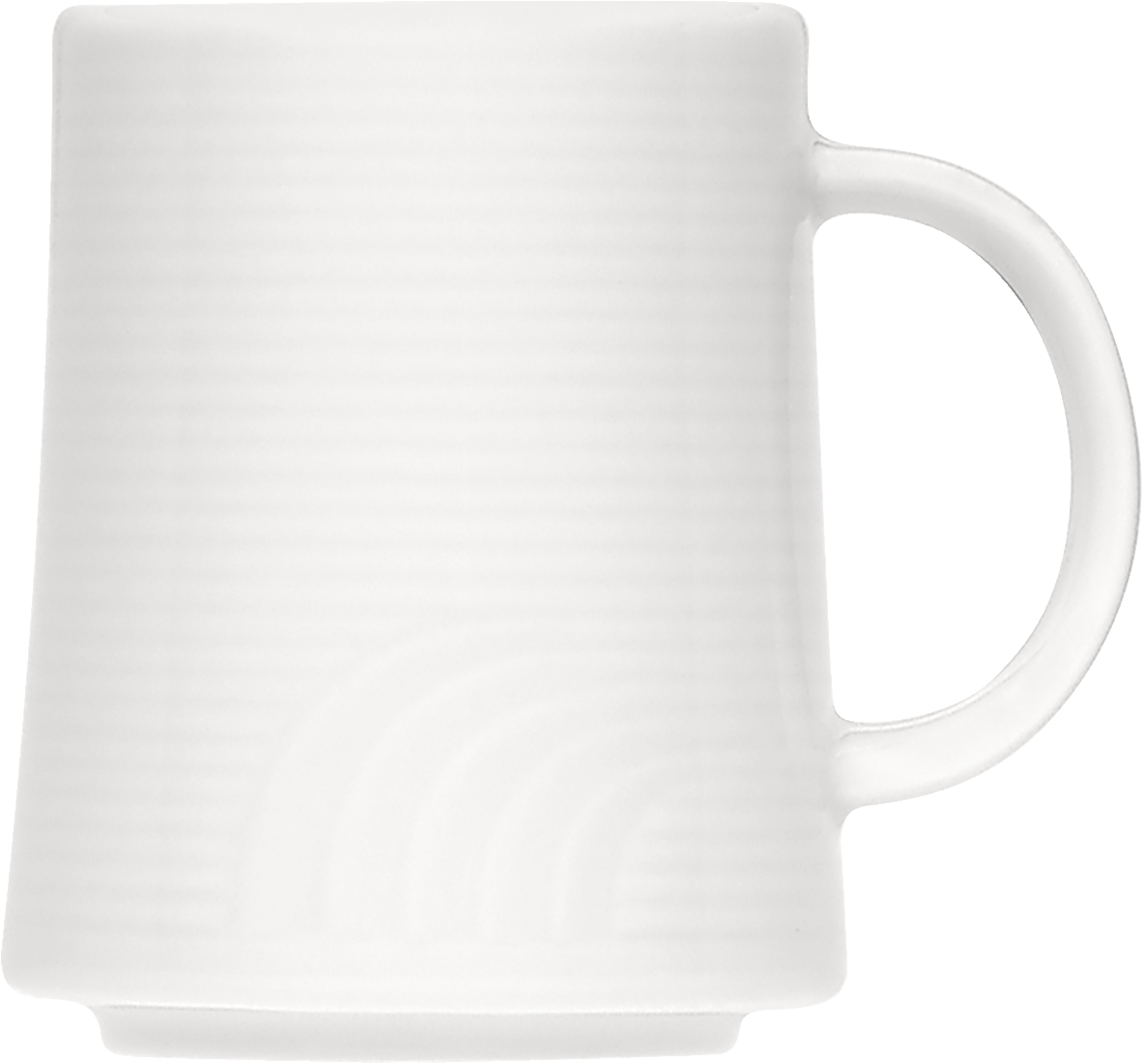 Weiße Tasse mit Henkel.