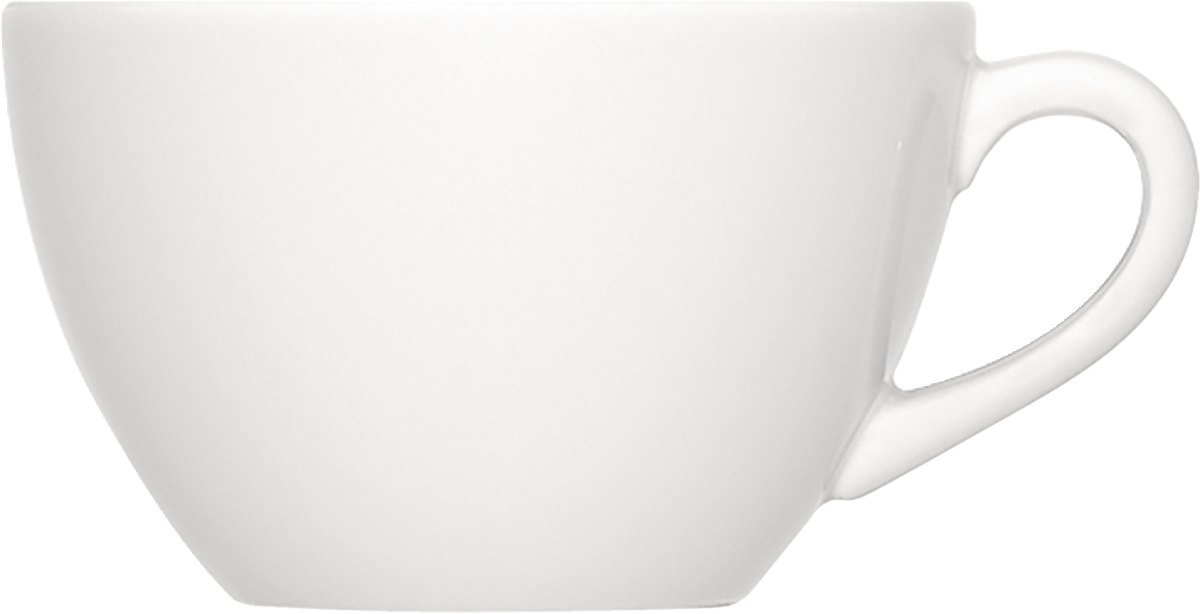 Weiße Tasse auf weißem Hintergrund.