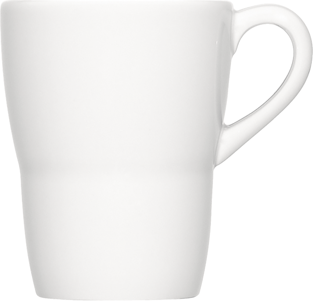 Weiße Tasse mit Henkel.