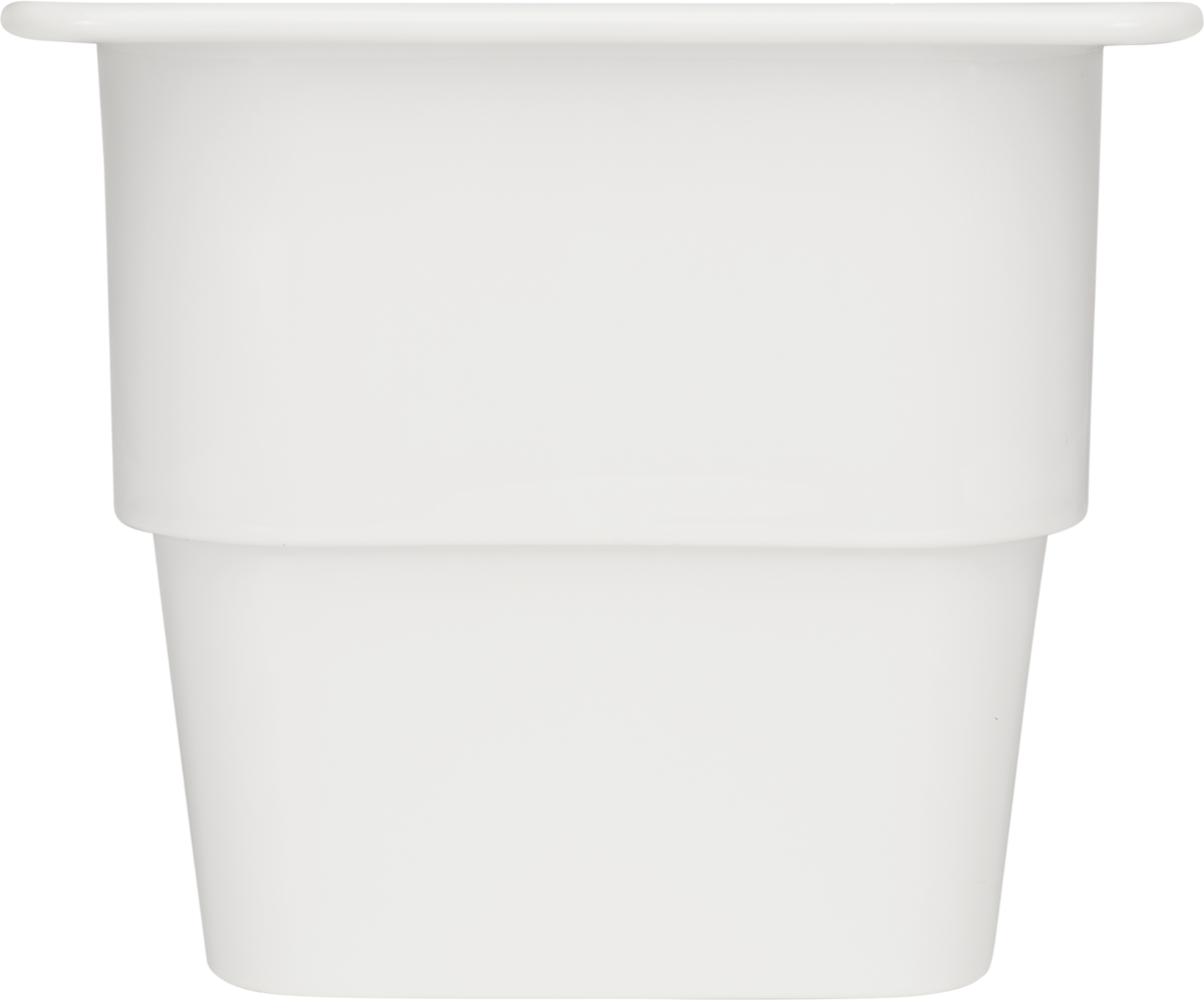 Weißer stapelbarer Becher aus Porzellan.