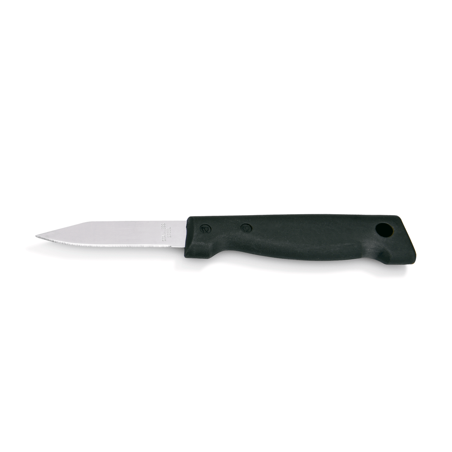Schwarzes Küchenmesser mit Wellenschliff.