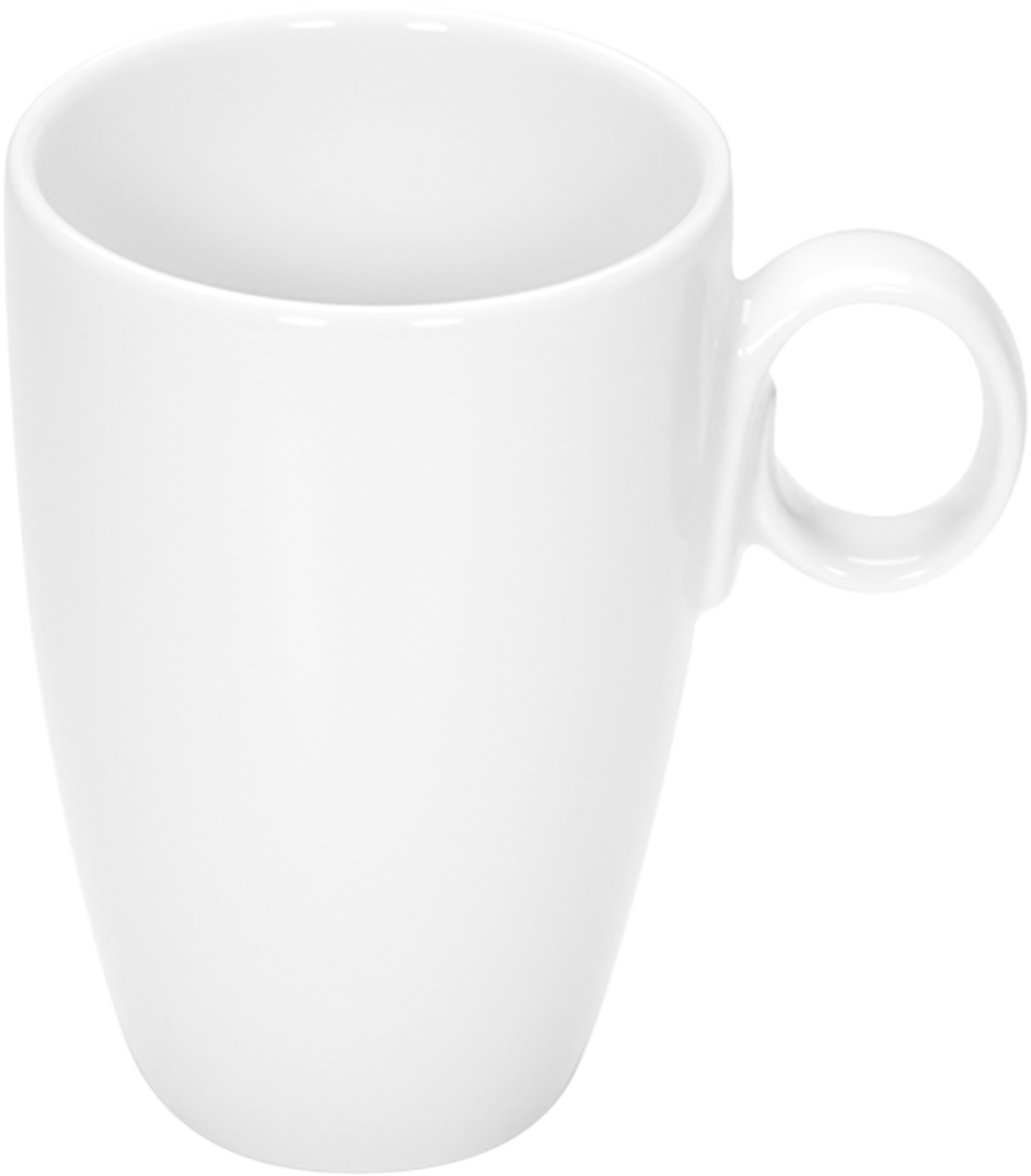 Weiße Tasse mit Henkel.