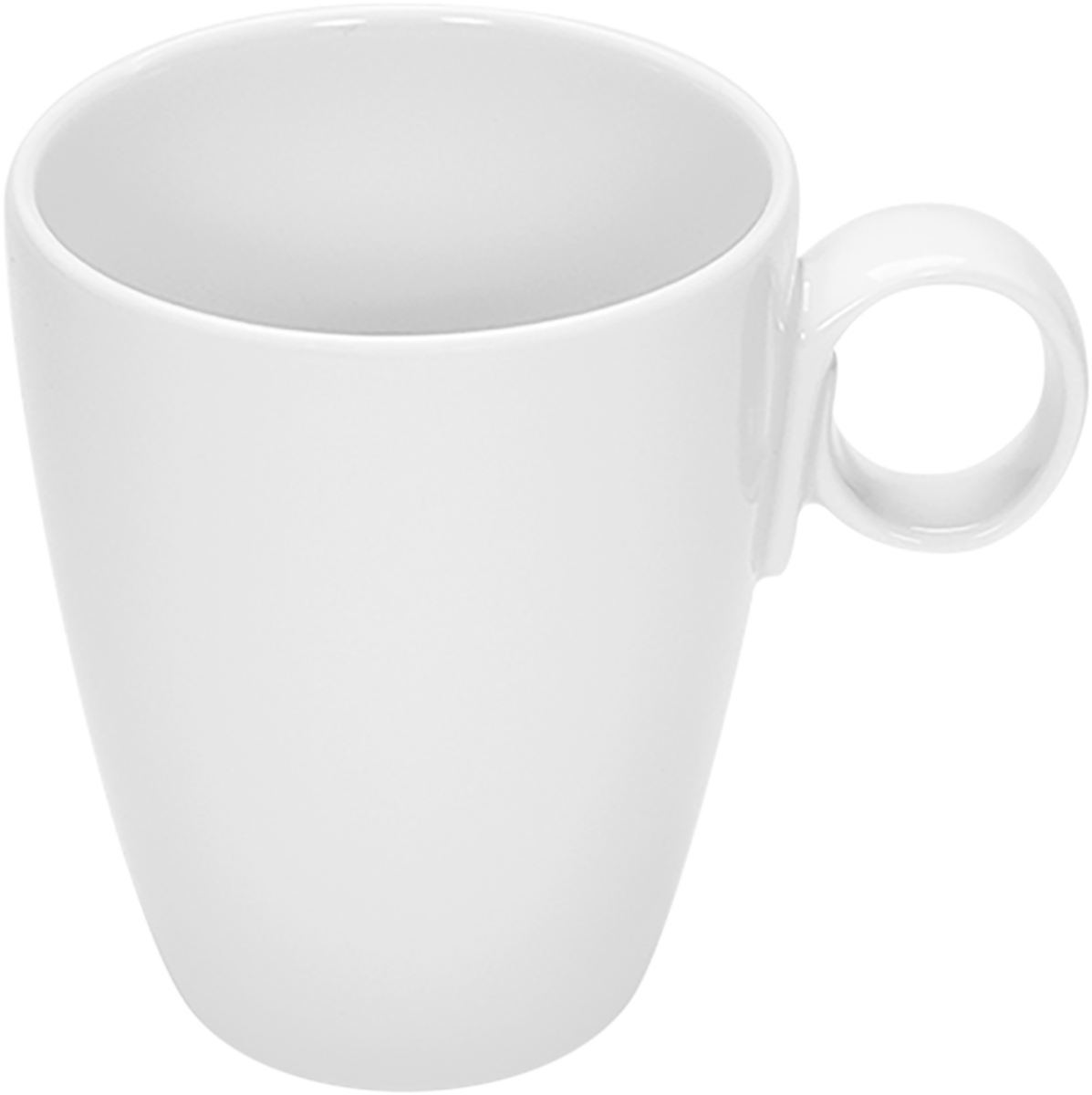 Weiße Tasse mit Henkel.