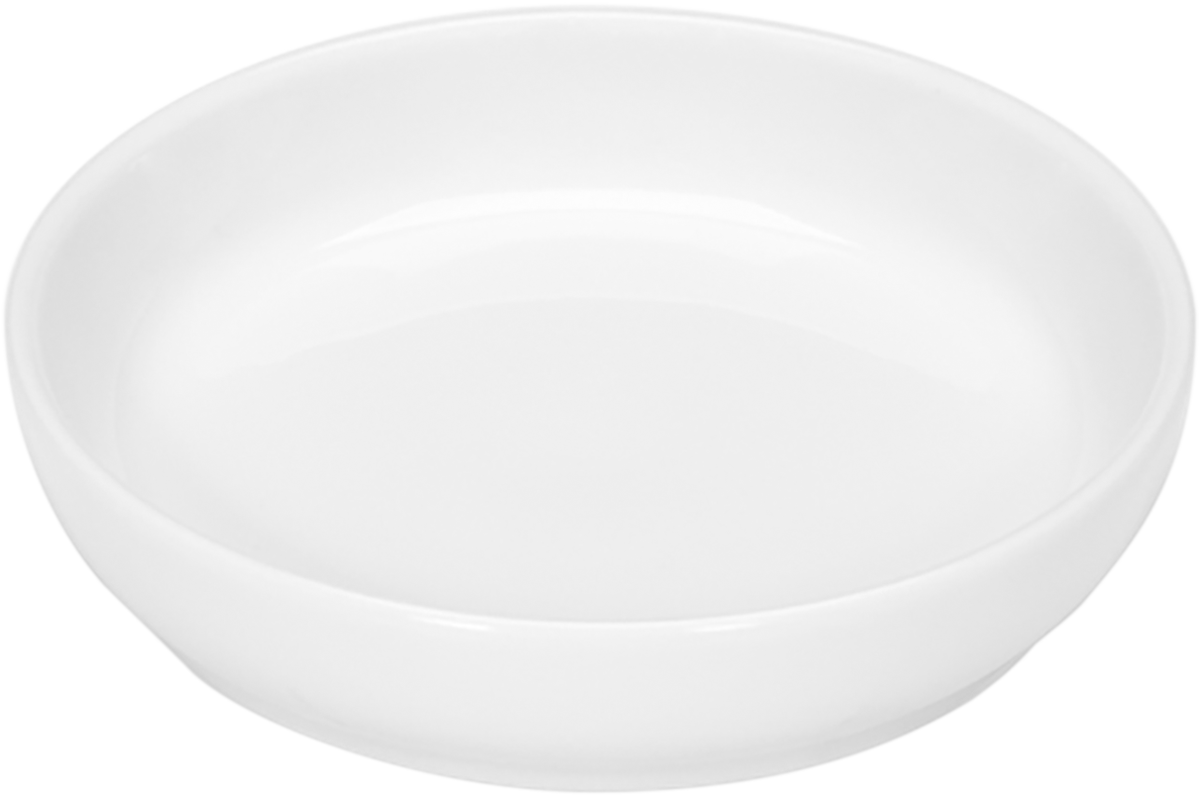 Weißer Porzellanteller, schlichtes Design.