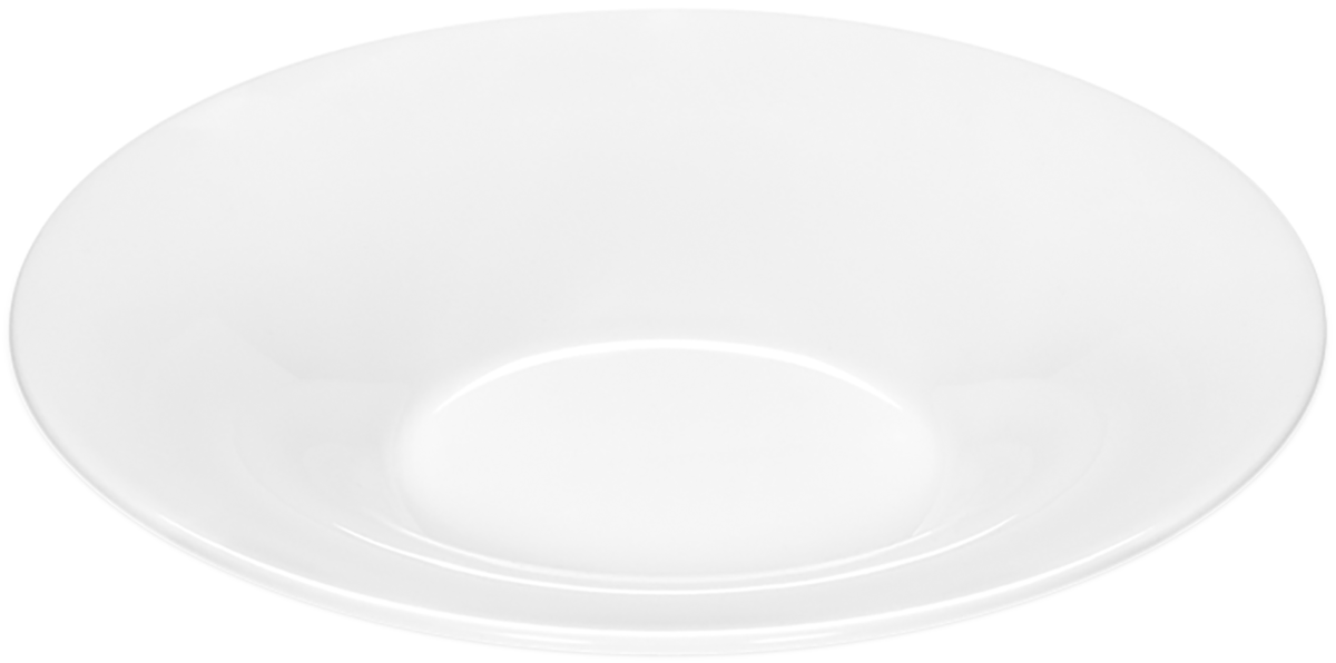 Weißer Porzellanteller, schlichtes Design.