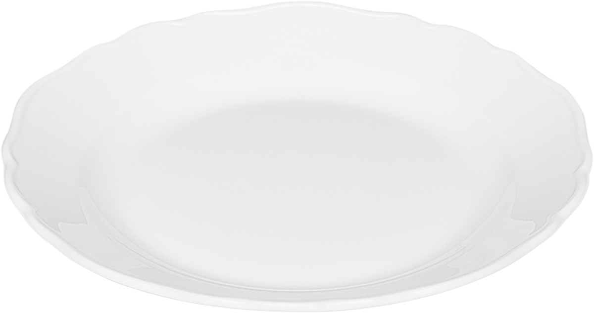 Weißer, runder Porzellanteller, schlicht.