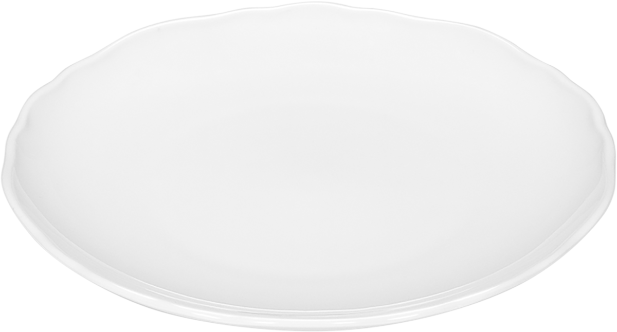 Weißer Porzellanteller, schlichtes Design.