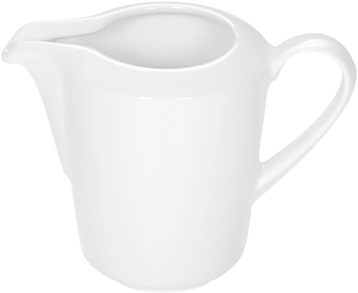 Weiße Porzellan-Milchkanne mit Henkel.