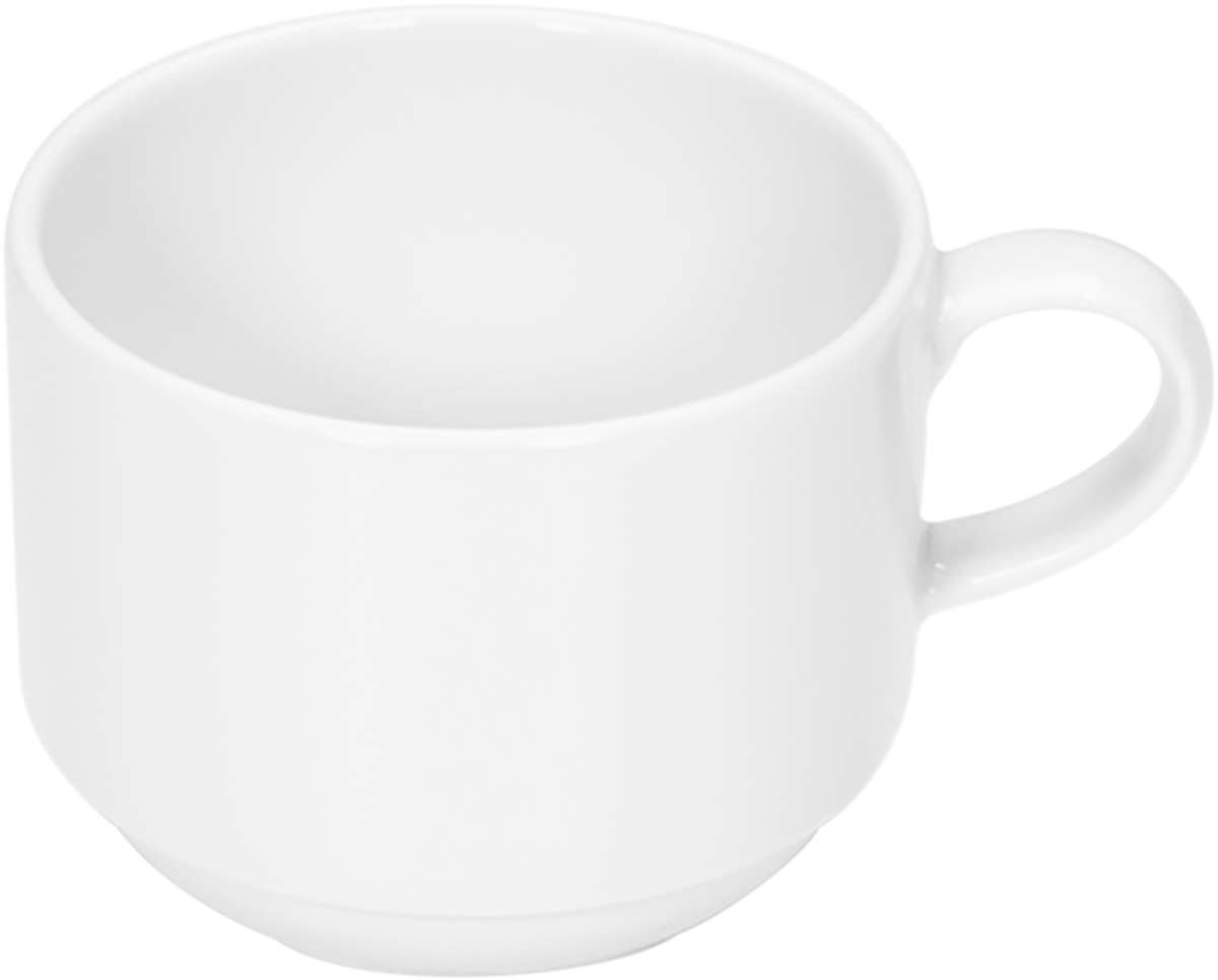 Weiße Tasse mit Henkel.