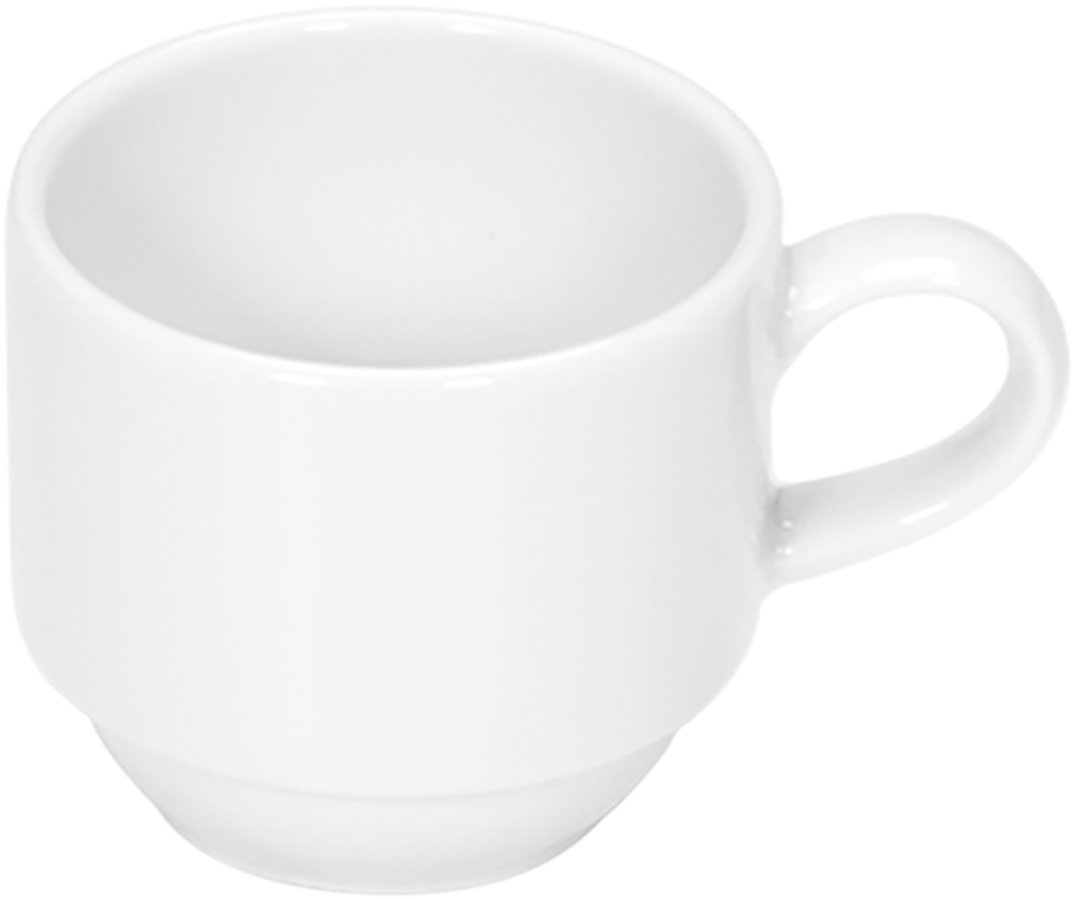 Weiße Tasse auf weißem Hintergrund.