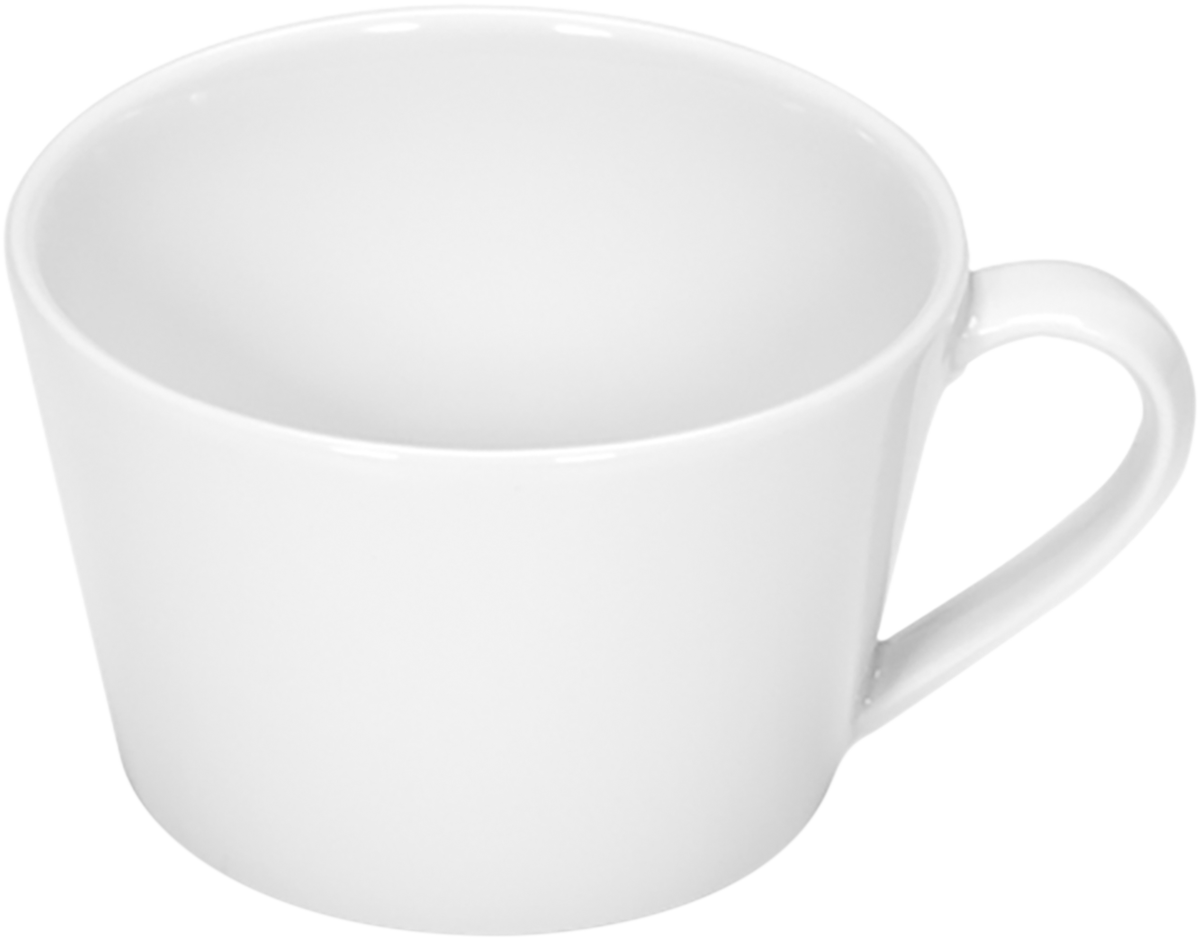 Weiße Tasse mit Henkel.