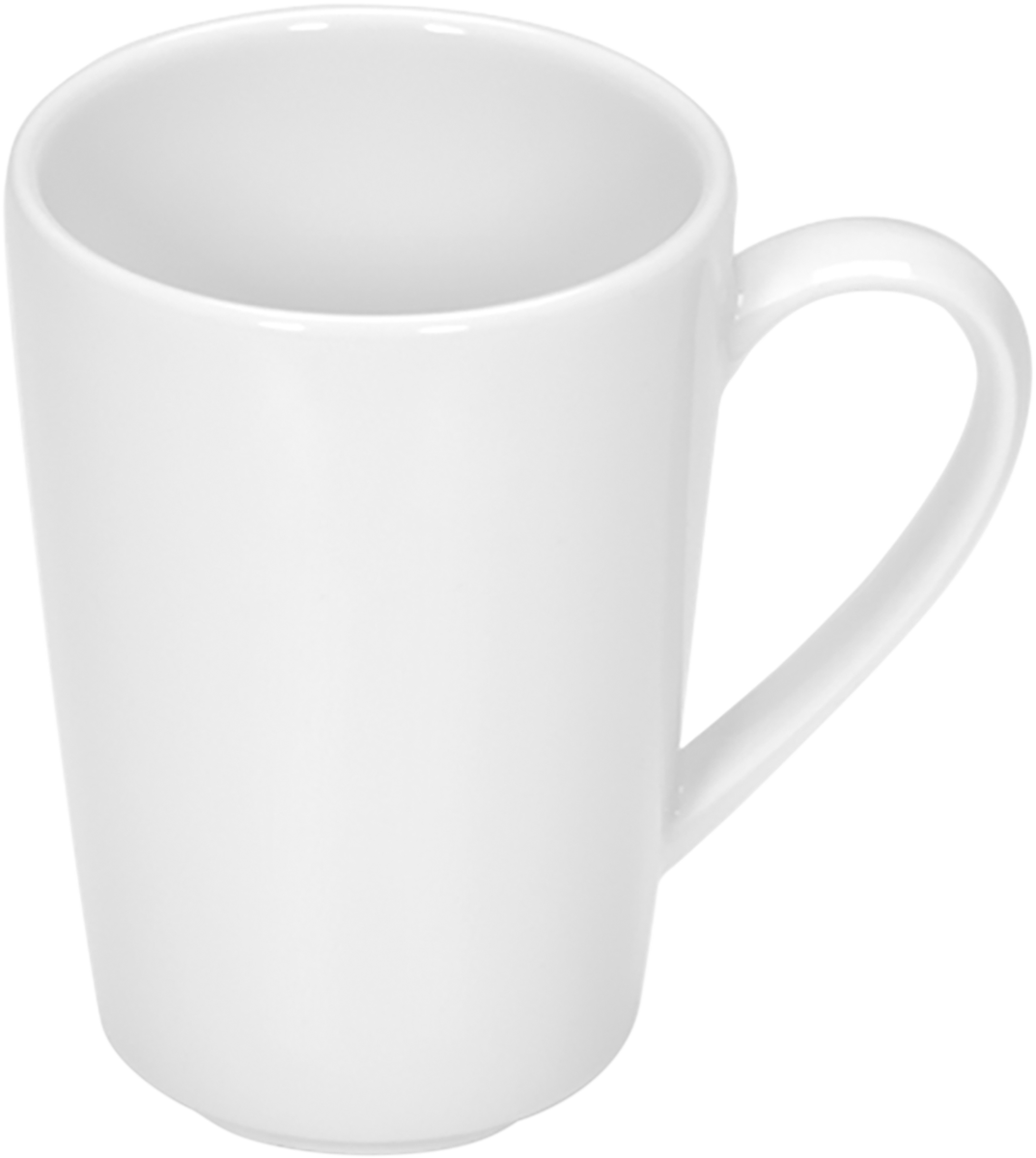 Weiße Tasse mit Henkel.